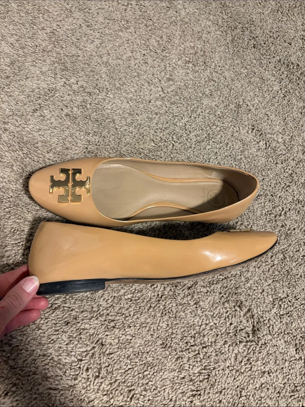 Tory Burch Raleigh Beige Patent Logo Flats